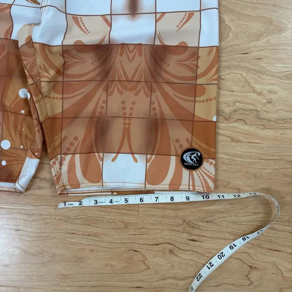 Wave Life Men Fly-Dry Brown White Check Floral Boardshorts Swim Trunks